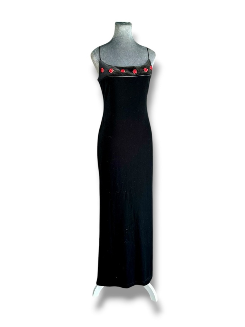 Blondie Nites Vintage Black Velvet Lace Up Red Ribbon Rosette Prom Dress 9/10